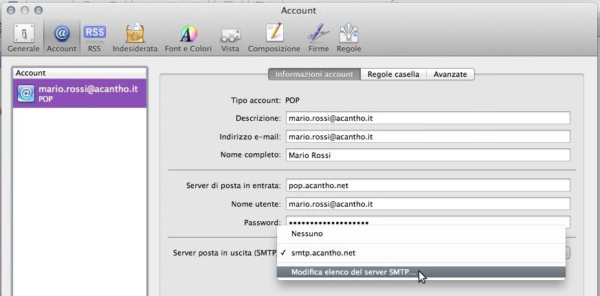 Modifica elenco del server SMTP...