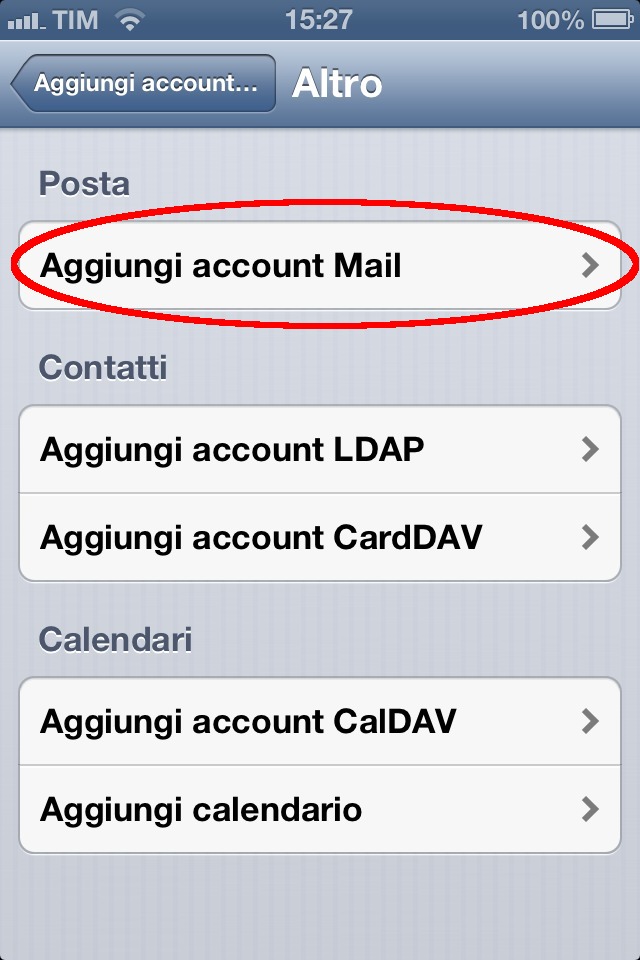 Aggiungi account Mail