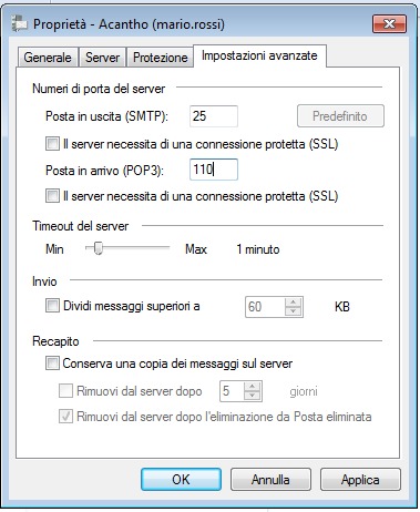 Impostazioni avanzate POP3