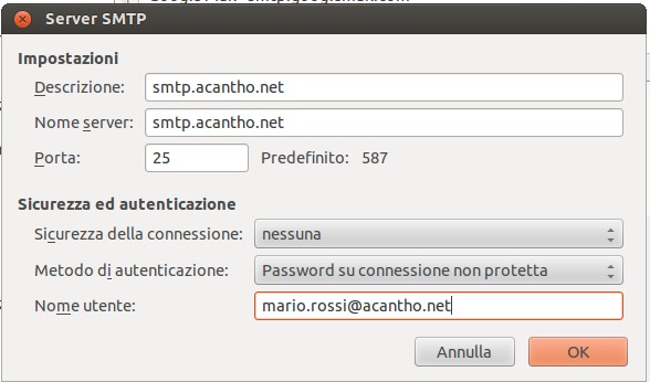 Impostazioni Server SMTP